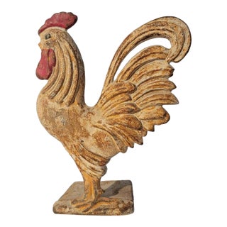 Early 20th C Original Painted Rooster Door Stop For Sale