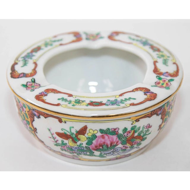 Vintage Asian Porcelain Hand Painted White Floral Ashtray China For Sale - Image 9 of 13