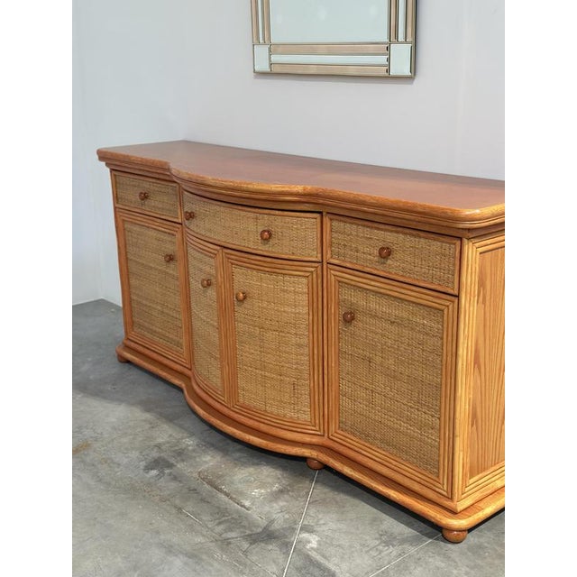 Vintage Rattan and Wood Orange Curved Sideboard, 1980s For Sale - Image 12 of 16