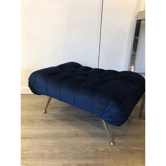 Mid-Century Italian Blue Velvet Brass Legs Footstools, 1950s For Sale - Image 9 of 18