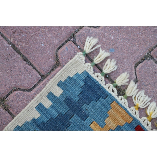 1980s Geometric Hand Knotted Wool Small Kilim Rug For Sale - Image 4 of 7
