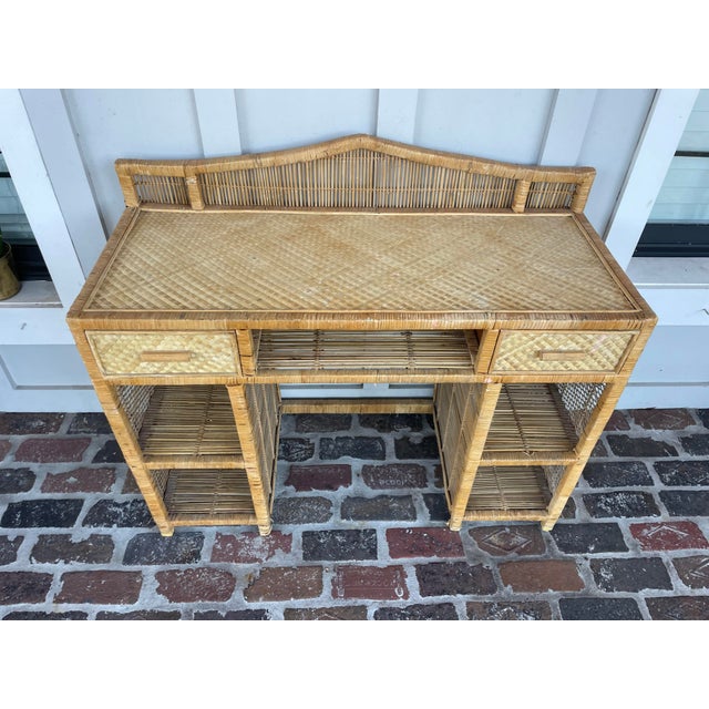 Vintage Wicker Desk With Drawers and Storage Chairish