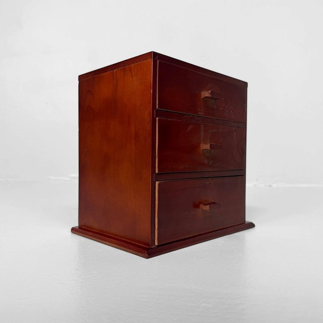 Brown Japanese Wooden 3-Drawer Chest, 1970s For Sale - Image 8 of 11