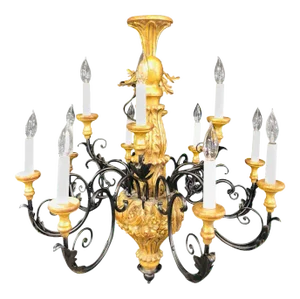 Twelve Light Italian Parcel-Gilt Decorated Chandelier With Canopy