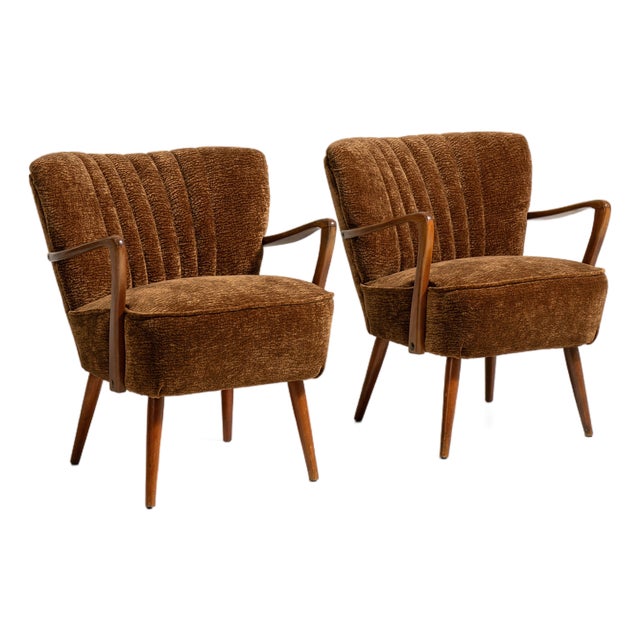 Pair of Shellback Upholstered Armchairs, Antique, Denmark, Circa 1940 For Sale