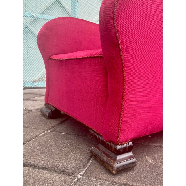 Red Pair of Scandinavian Art Deco Lounge Chairs, Curved Upholstered Club Chairs, 1930s For Sale - Image 8 of 10