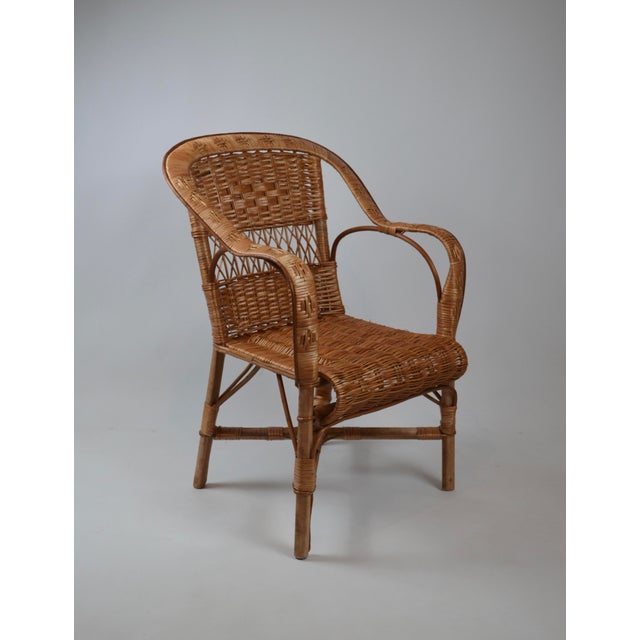 French Provincial Rattan Armchair For Sale - Image 3 of 16