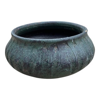Vintage Painted Terra Cotta Round Planter For Sale