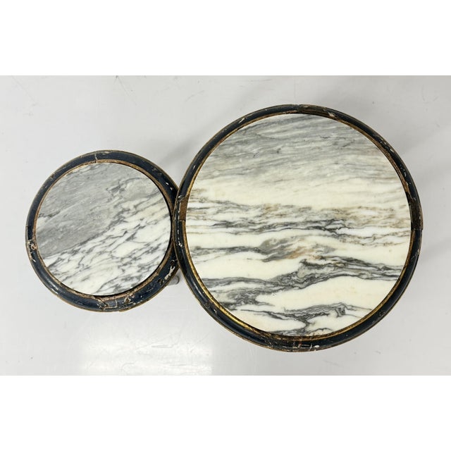 Black Early 20th Century French Louis XVI Style Painted Giltwood Marble Top Guéridon Tables, Set of 2 For Sale - Image 8 of 18