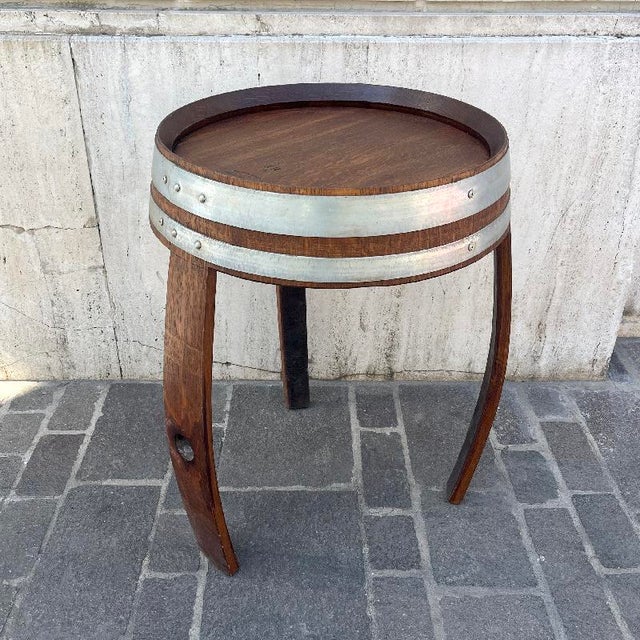Rustic Three-Legged Wooden Barrel Table, Italy, 1980s For Sale - Image 3 of 4