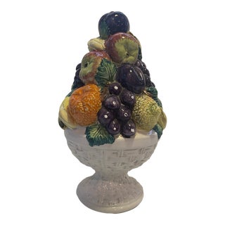 Vintage Italian Hand Painted Majolica Ceramic Fruit Topiary Centerpiece For Sale