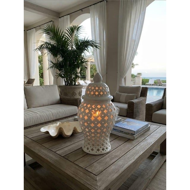 White Vintage Pierced Ceramic Temple Jar / Lantern For Sale - Image 8 of 12