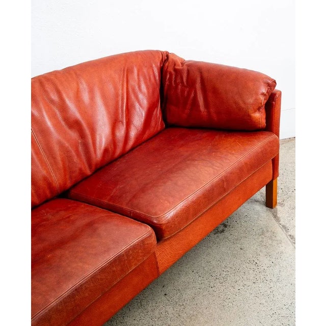 Red Mid 20th Century Danish Modern Sofa Couch Rust Red Leather 3 Seat Denmark MCM For Sale - Image 8 of 11