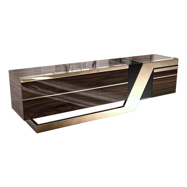 "Calamità" Credenza With Walnut, Stainless Steel and Bronze For Sale