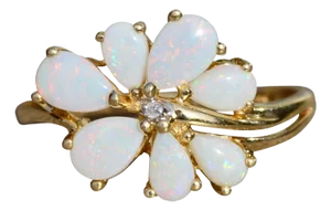 The Mableton: Ladies 14K Gold Ring set with Australian Opals and Diamond
