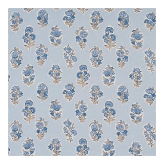 Schumacher Anessa Hand Screen Print Fabric in Blue For Sale