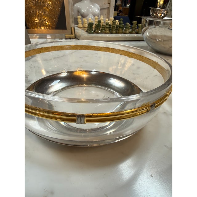 Gucci Vintage Gucci Glass Bowl With Gold-Tone Gg Accents For Sale - Image 4 of 7