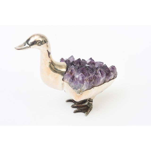 Amethyst Signed Gerson Silver Plate and Amethyst Duck Sculptures Pair of 90's For Sale - Image 8 of 11