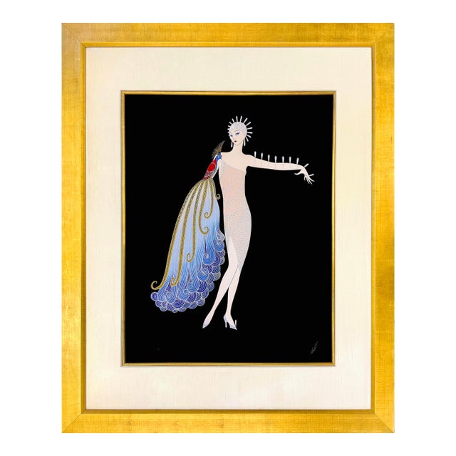 1980s Erté, Diva I (Large Framed Signed Foil Stamped Embossed Serigraph) For Sale