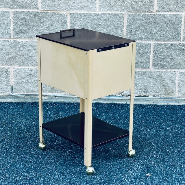 Vintage Metal Rolling Office Cart Hanging File Cabinet With Shelf For Sale - Image 9 of 10
