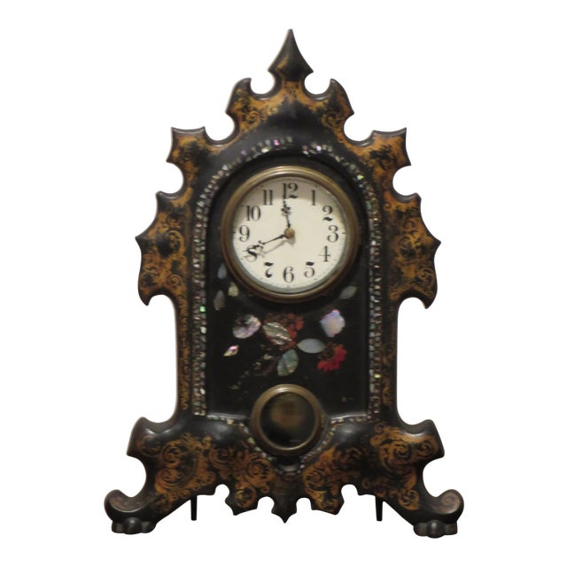Antique 1850's Mantle Cast Iron Clock For Sale