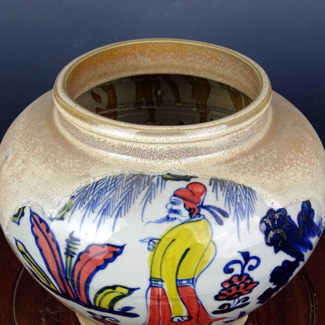 Chinese Vintage Ceramic Pot,Blue and White Famille Verte Porcelain Jar Hand Painted Figures Pattern For Sale In Seattle - Image 6 of 7