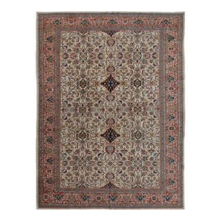 Antique Farahan Persian Rug, Cream and Terracotta Floral Trellis - Rug & Kilim For Sale