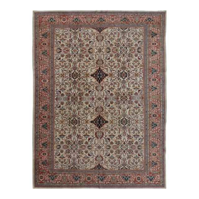 Antique Farahan Persian Rug, Cream and Terracotta Floral Trellis - Rug & Kilim For Sale