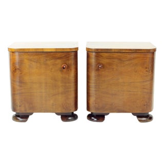 Vintage Art Deco Bedside Tables in Walnut Veneer, Czechoslovakia, 1930s, Set of 2 For Sale