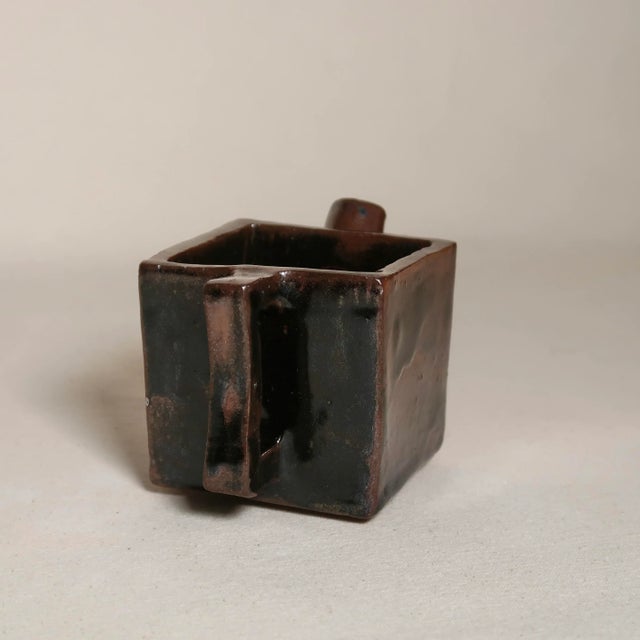 Oxblood Red Handmade Studio Pottery Square Vessel With Pour Spout & Handle, Abstract Brutalist Form For Sale - Image 8 of 13