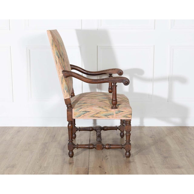 Mid 20th Century Pair of Louis XIII Style Oak Armchairs with Upholstered Backs and Seats For Sale - Image 10 of 11