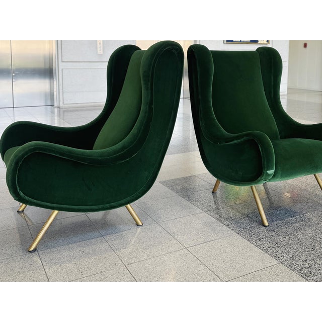 Dark Green Marco Zanuso Green Velvet Mohair "Senior" Lounge Chairs - A Pair For Sale - Image 8 of 16