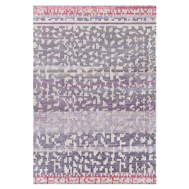 Modern Mosaic Pool Tile Wool Rug in Lavender and Gray by Doris Leslie Blau For Sale