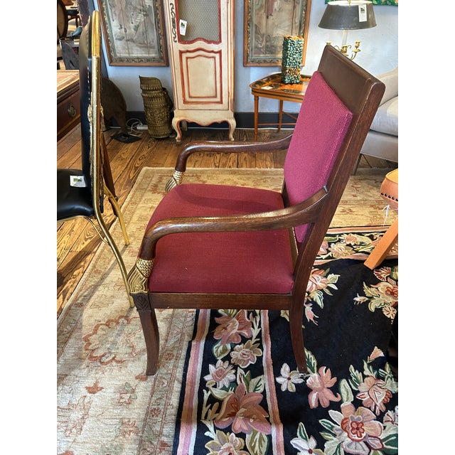 Raspberry Red Empire Style Walnut & Upholstered Armchair For Sale - Image 8 of 9