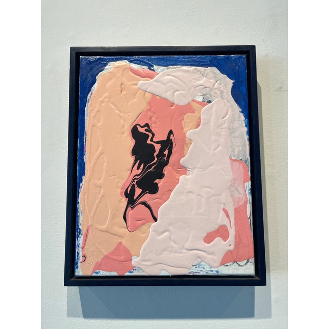 Chicago artist in good condition, pop contemporary art in a blue wooden frame.