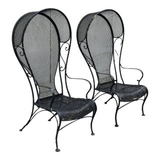 Vintage Wrought Iron Outdoor Patio Canopy Chairs - Set of 2 For Sale