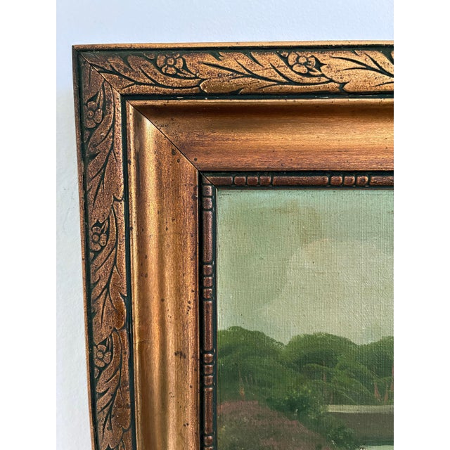 Textile Vintage Original Landscape Oil Painting, Signed Countryside Cottage Art For Sale - Image 7 of 12
