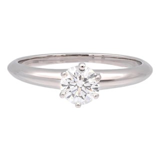Tiffany & Co. Platinum .57 Ct F Vs2 Diamond Solitaire Engagement Ring W/Papers, Size 7 For Sale