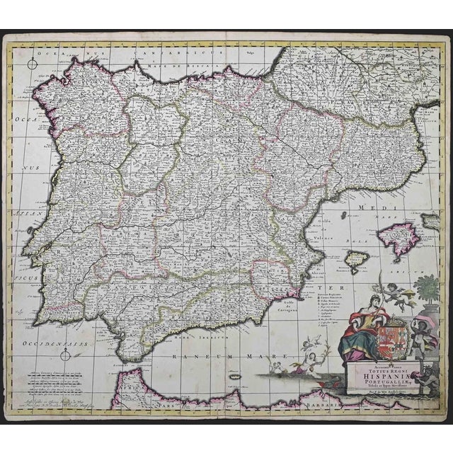 Accuratissima Totius Regni Hispaniae. Map Etching by Frederick de Wit, 1680s For Sale