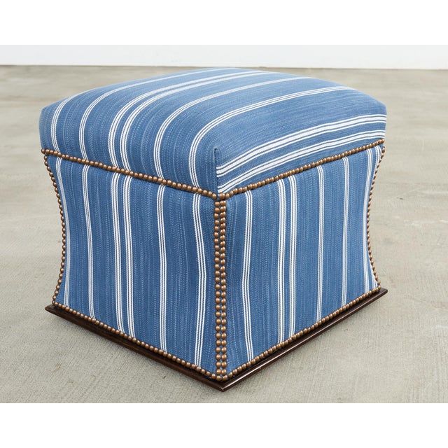 Ralph Lauren 'Florence' Storage Ottoman in Striped Blue Upholstery For Sale - Image 9 of 18