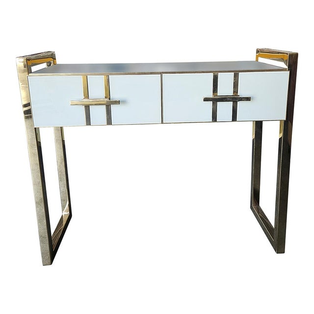 Gold Glass Console Table with Two Drawers, 1980s For Sale - Image 8 of 8