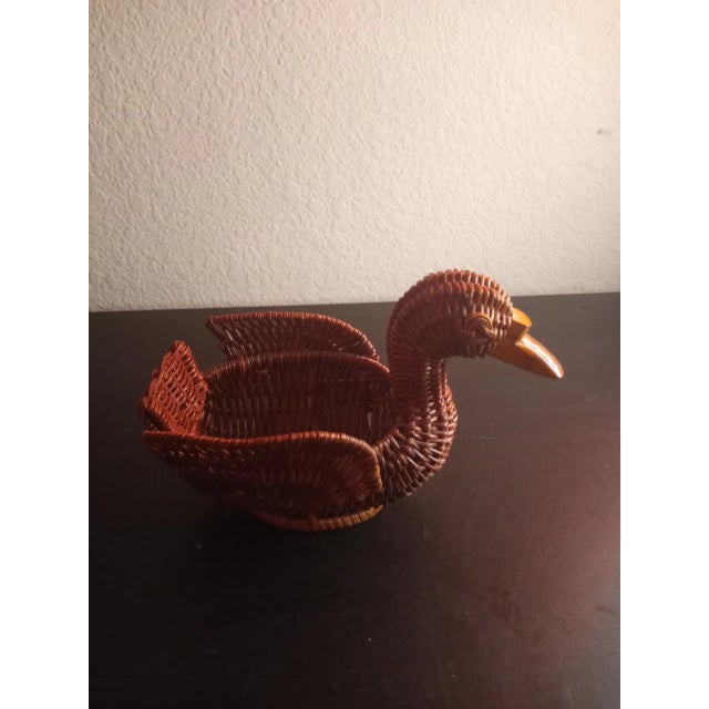 Contemporary 1970s Rattan Duck Shaped Basket For Sale - Image 3 of 7