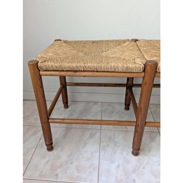 Rustic Vintage Woven Rush Two-Seat Bench For Sale - Image 4 of 7