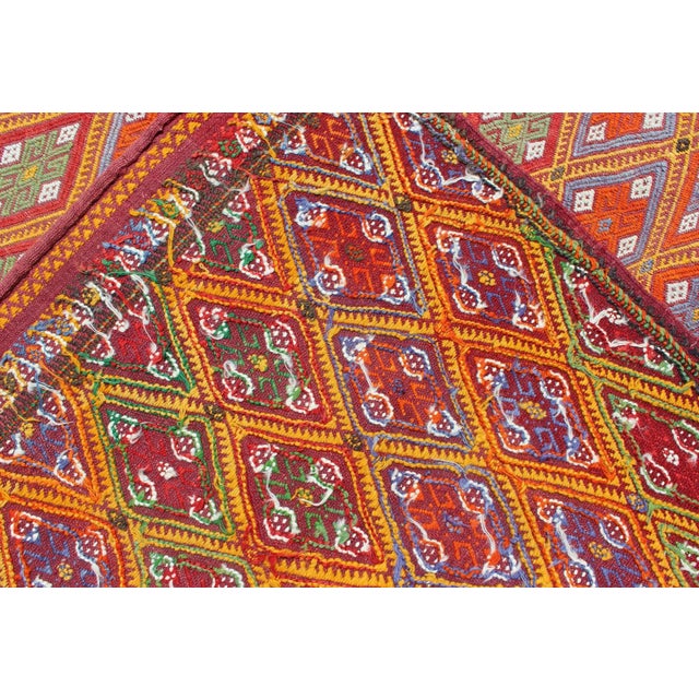 Mid 20th Century Vintage Turkish Embroidered Jijim Kilim With All-Over Diamond Design in Bright Colors For Sale - Image 12 of 13