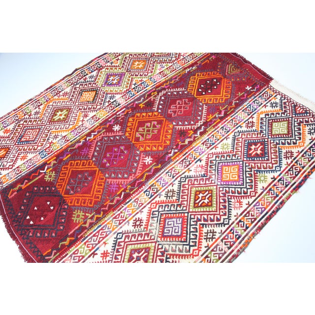 Tribal Vintage Fine-Work Cicim Kilim With Diamond Motifs – Handwoven Anatolian Tribal Textile - 4' X 4' 7'' For Sale - Image 3 of 11
