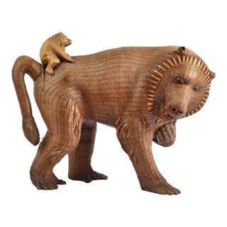 Wicker Baboon Monkey With Baby Sculpture For Sale