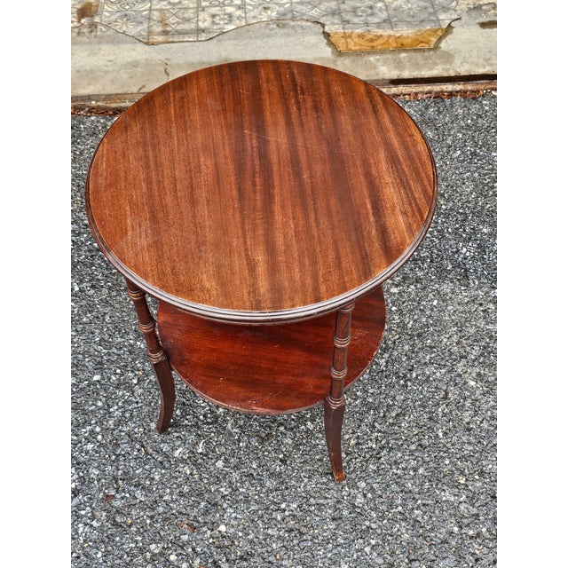 Brown Mid Century Regency Faux Bamboo Mahogany Tiered Side Table For Sale - Image 8 of 8