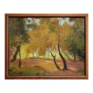 1960s Autumn Trees, Mid Century Fall Landscape With Orange & Earthtones by Jon Blanchette For Sale