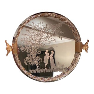 Venetian Etched Glass Mirror and Serving Tray For Sale