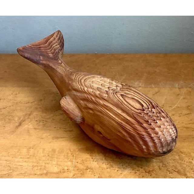 Mid-Century Modern Vintage Carved Wood Whale Sculpture For Sale - Image 3 of 15